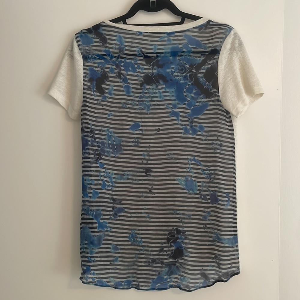 Bailey44 White Linen T-Shirt with Patterned Sheer Back